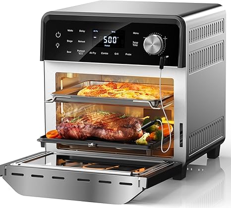 Nuwave TODD ENGLISH Air Fryer Grill Oven Combo, TRUE Char & Flavor, 100 in 1 Super Convection Toaster Oven Countertop, Excellent Thermal Insulation, POWERPORTŠܢ Plug-In Grill, 550ÎçF, Stainless Steel