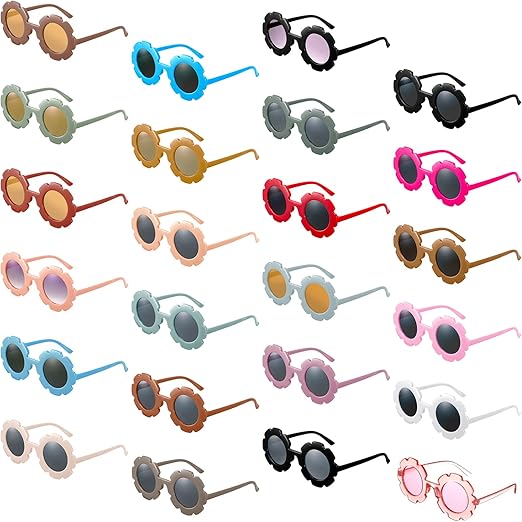 24 Pairs Kids Round Flower Sunglasses Bulk Cute Girls Beach Outdoor Sunglasses Toddler Girl Eyewear Flower Shaped Glasses for Kids Baby Girls Children Party Favors