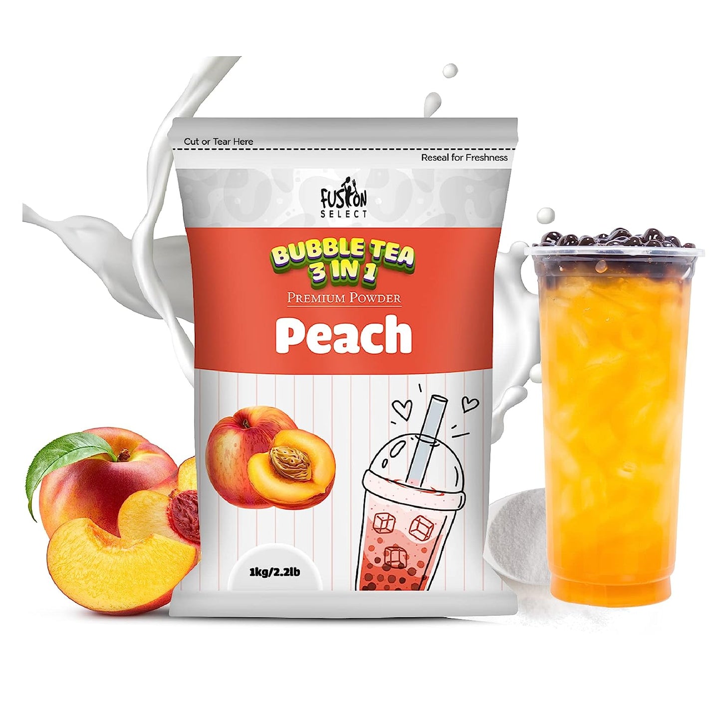 Fusion Select 2.2lb Strawberry Milk Tea Powder Flavored-3-in-1 Drink Boba Tea Powder with Cream & Sugar - Instant Pre-Mixed Beverage for Hot or Cold Blends or Yummy Frappes Bubble Tea