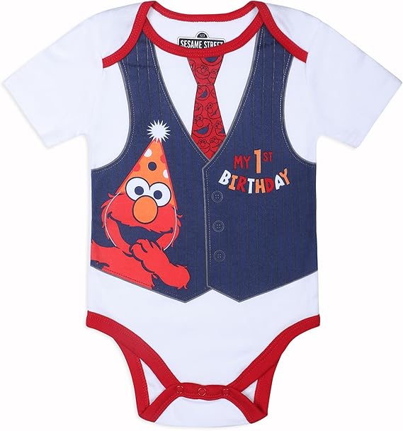 Sesame Street Elmo First Birthday Baby Boys Bodysuit Creeper for Infants