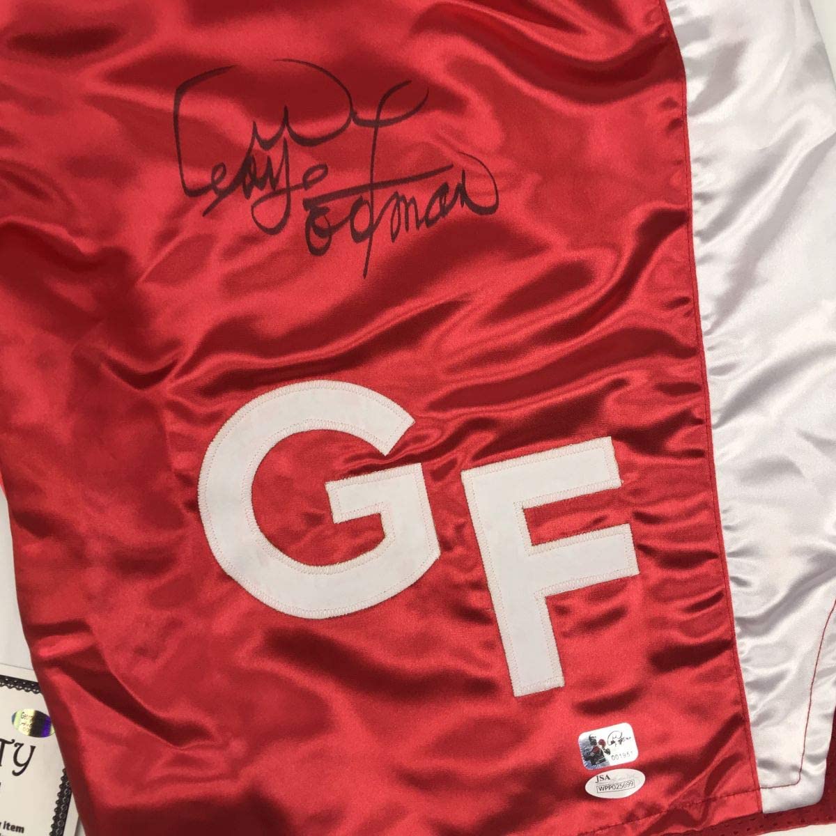 Autographed/Signed George Foreman Red Boxing Trunks/Shorts JSA COA Auto