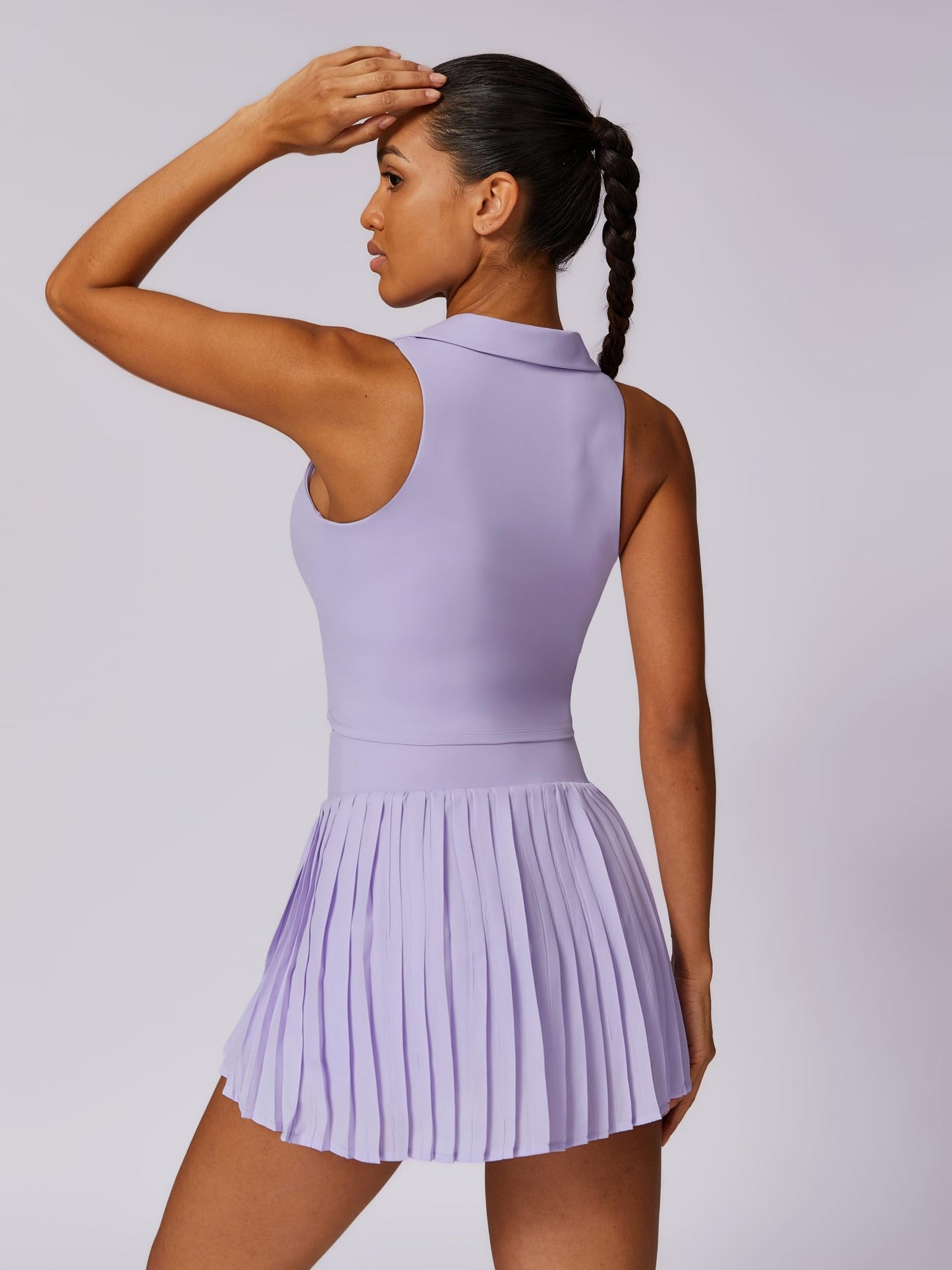 ABOCIW Womens Tennis Skirts Sports Bra Sets High Waist Pleated Golf Skorts Skirt V Neck Collar Workout Crop Tank Tops 2 Piece Outfits #1 Purple Medium