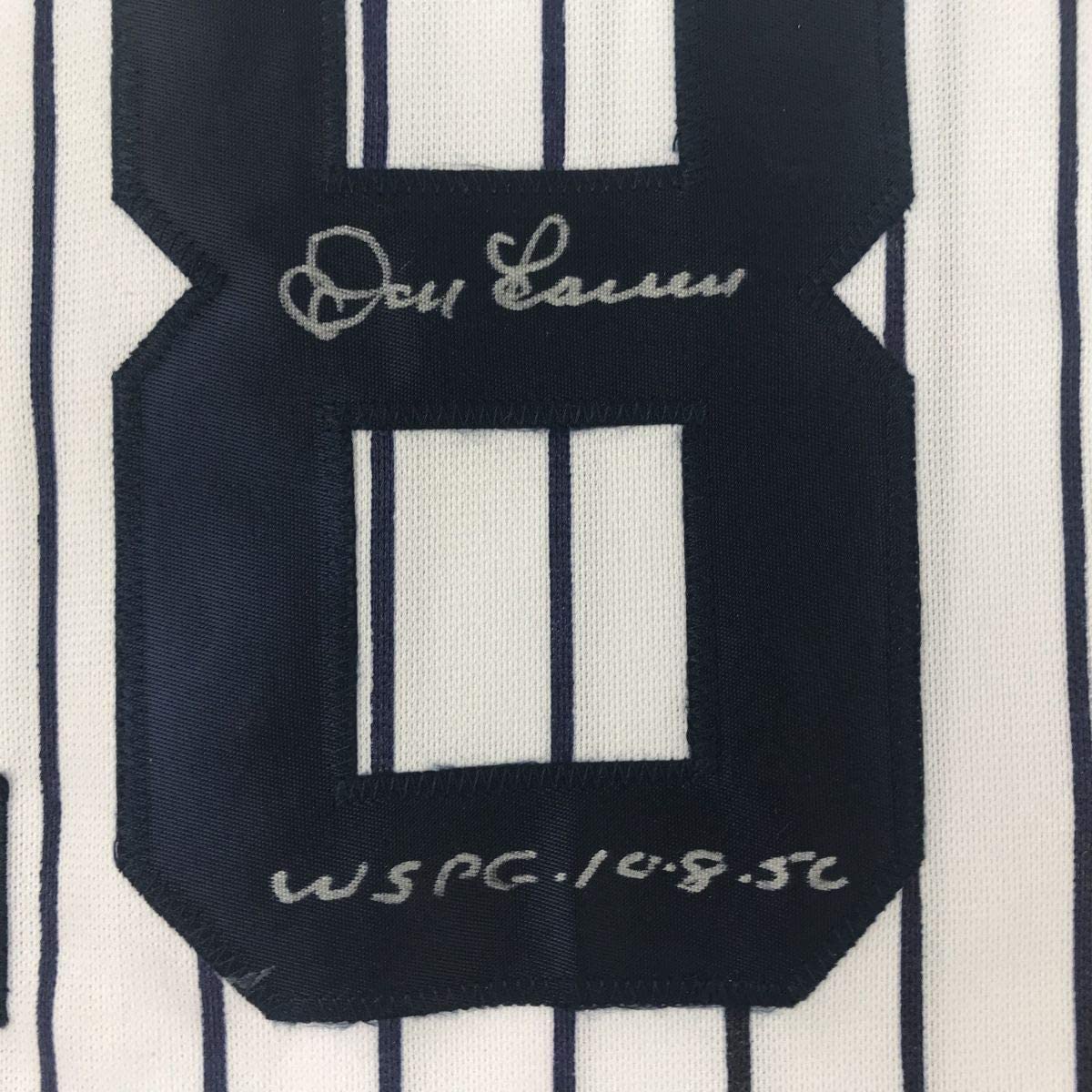 Framed Autographed/Signed Don Larsen 35x39 New York Pinstripe Baseball Jersey JSA COA
