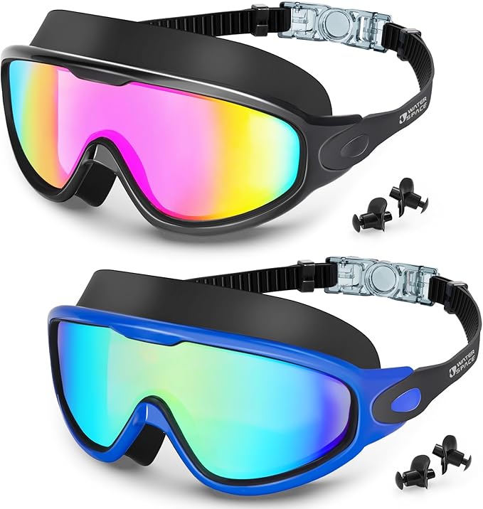 Swim Goggles 2 Pack for Adult Men Women, Anti-fog UV Protection No Leak 180å¡ Wide View Clear Vision Pool Goggles
