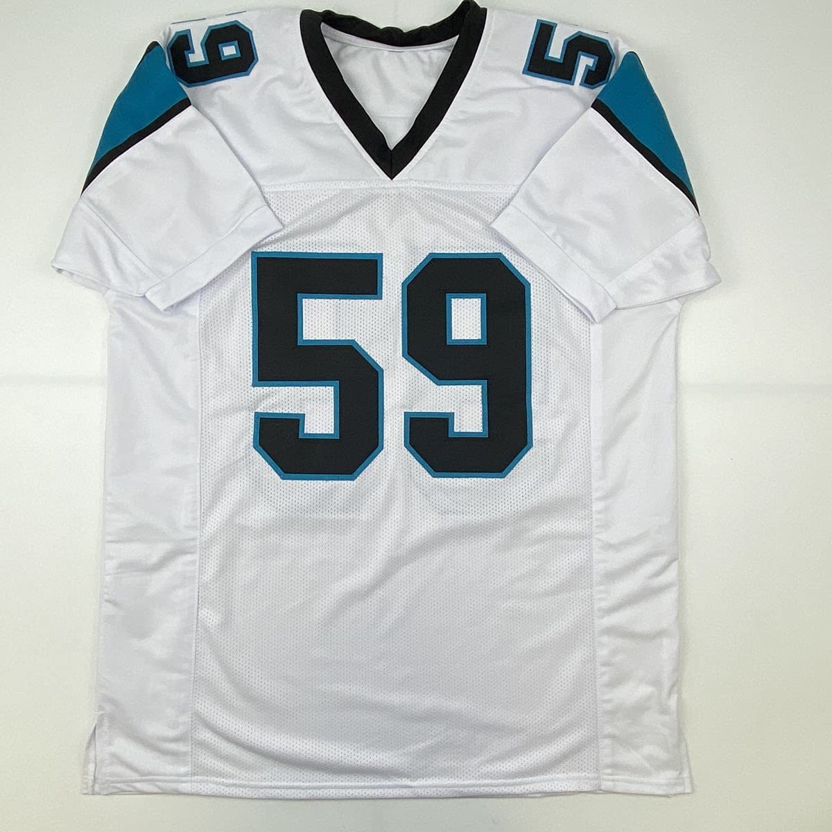 Autographed/Signed Luke Kuechly Carolina White Football Jersey Beckett BAS COA