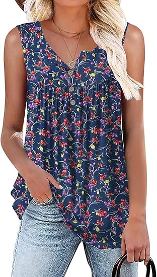 Aodemo Womens 2025 Summer Tank Tops Sleeveless Shirts Henley Tunic Ladies Flowy Casual Blouse for Leggings