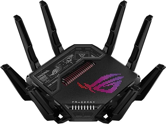 ASUS ROG Rapture GT-BE98 PRO First Quad-Band WiFi 7 Gaming Router supports 320MHz, Dual 10G Port, Triple-level Game Acceleration, Mobile Game Mode, Subscription-Free Security, AiMesh, and VPN features