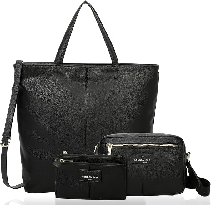 LONDON FOG - Women's Tote Bag, Crossbody Bag, and Wallet 3-Piece Set | Faux Leather | Purse Set for Work, Travel, & Outings