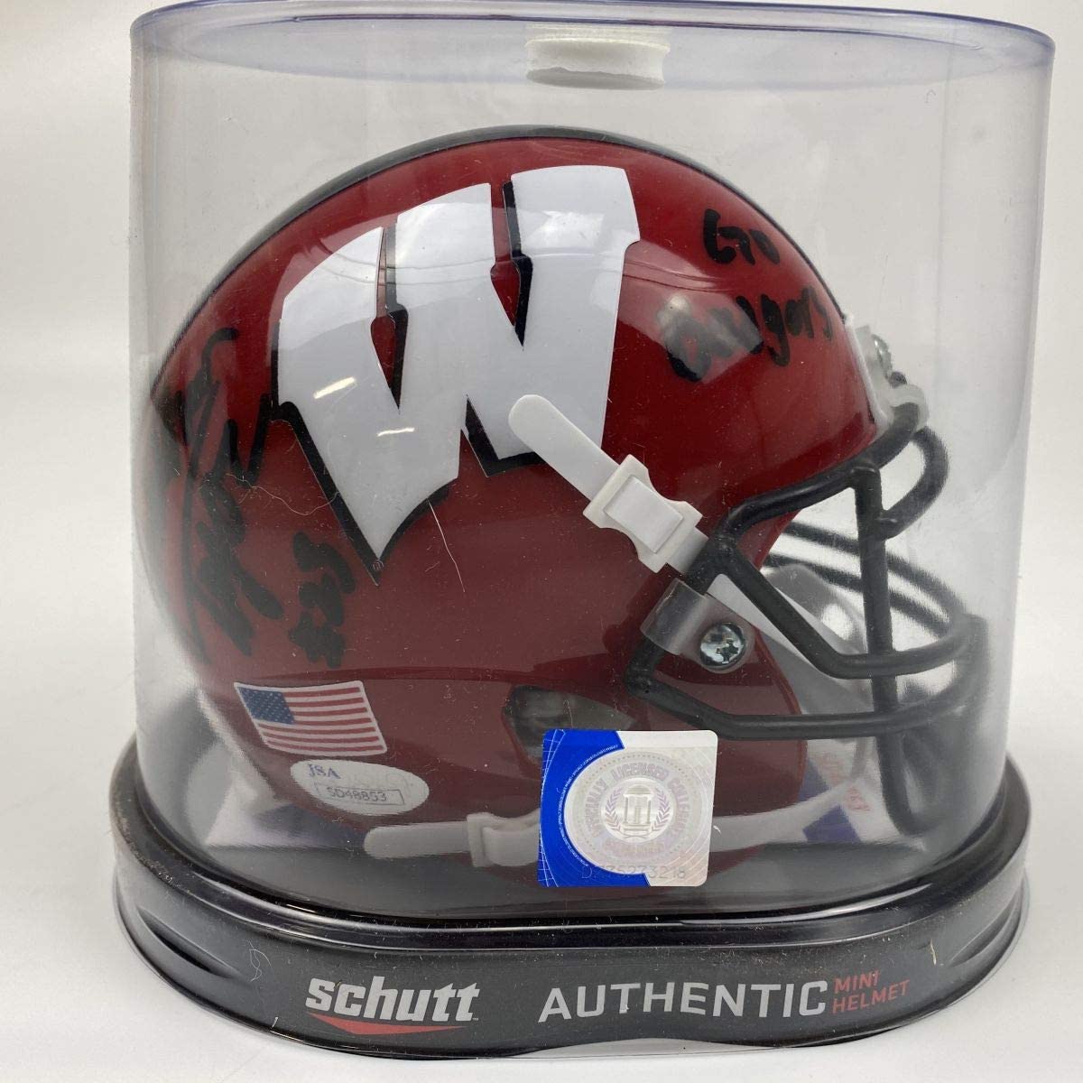 Autographed/Signed Jonathan Taylor Inscribed Go Badgers Wisconsin Red College Football Mini Helmet JSA COA