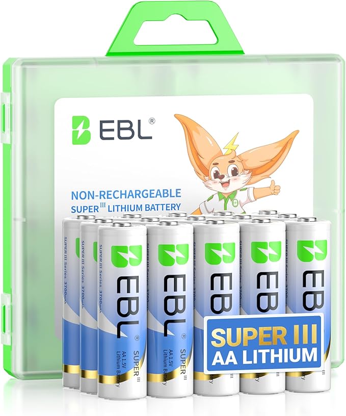 EBL AA Lithium Batteries 3700mAh, 1.5V Longest Lasting Double A Battery Upgraded Super ‰ɢ Lithium AA Batteries for Blink Camera, Doorbell, High-Performance Power, 12 Pack Non-Rechargeable