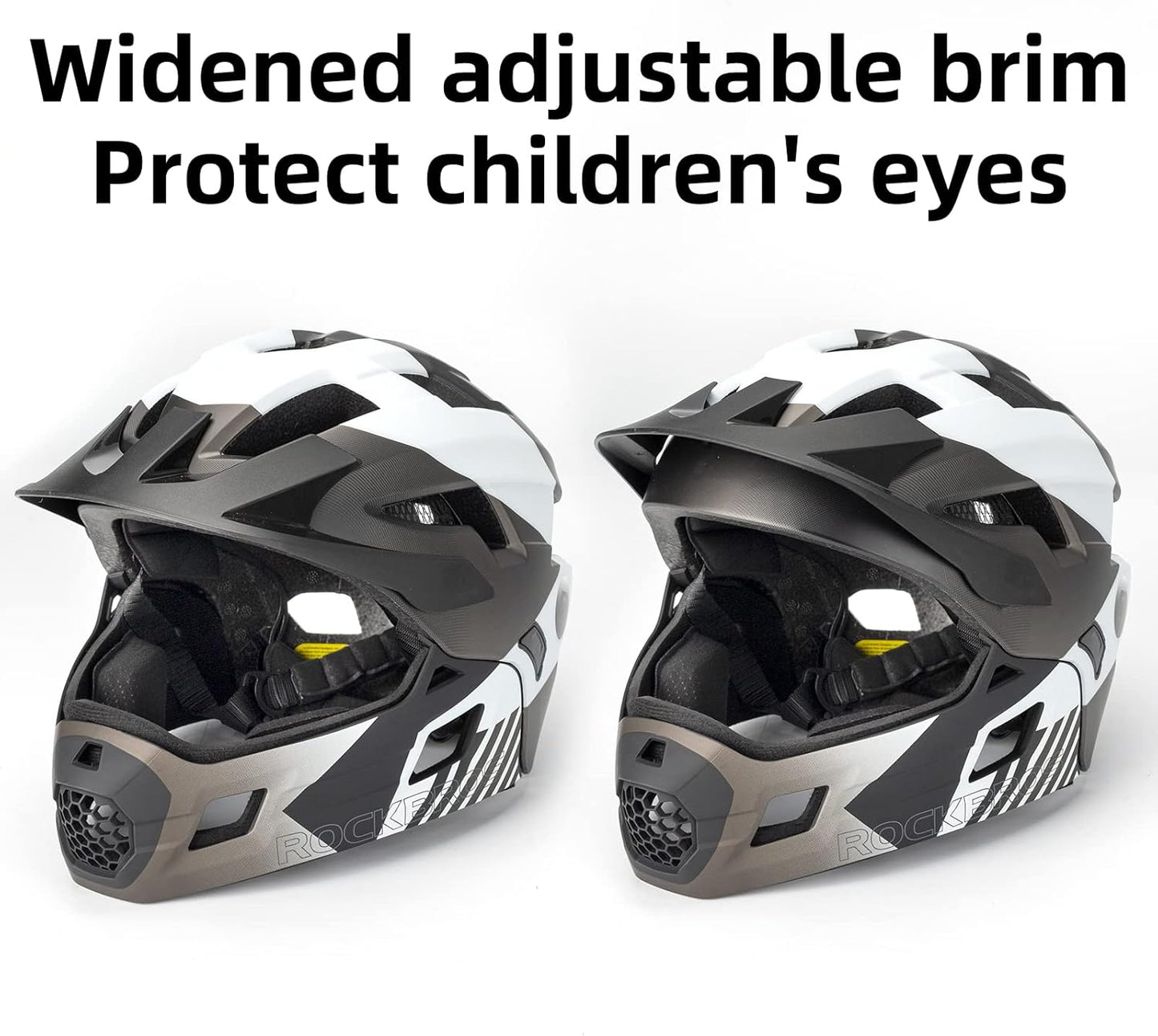 ROCKBROS Kids Full Face Bike Helmet Ages 5-14 Anti-Collision Detachable Chin