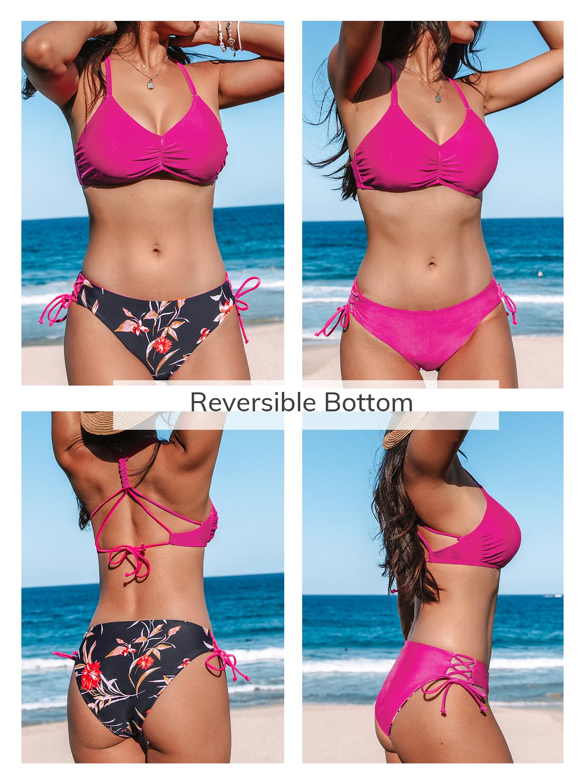 CUPSHE Women's 2 Piece Bikini Set Back Braided Straps with Reversible Bottom,M