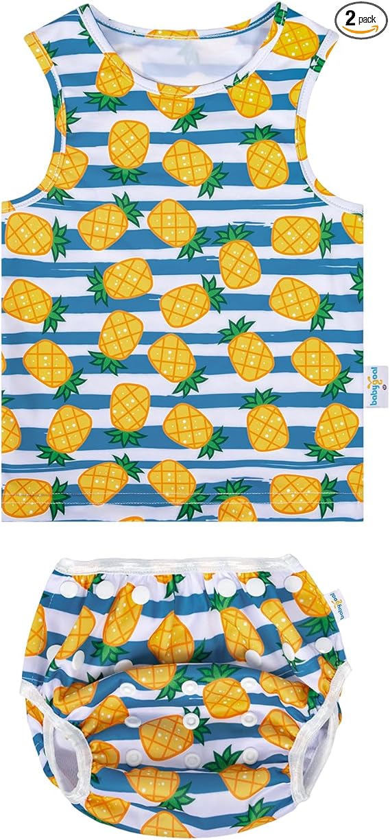 babygoal Baby Swimsuits with Swim Diaper 2-Piece, Tankini Bathing Suit fit Toddler Boys Girls 12-36 Months for Swim Lessons-Yellow Pineapple