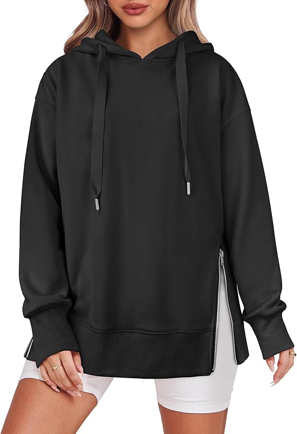 ANRABESS Women Oversized Hoodies Side Zipper Fleece Long Sweatshirts Lightweight Tunic Pullover 2025 Fall Trendy Clothes