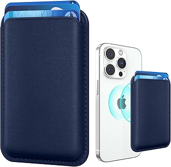 Magnetic Wallet Cell Phone Card Sleeves for Phone Case with Mag-Safe, Stronger Magnetic RFID Leather Phone Wallet Stick on Series of iPhone 15/14/13/12, Indigo Blue