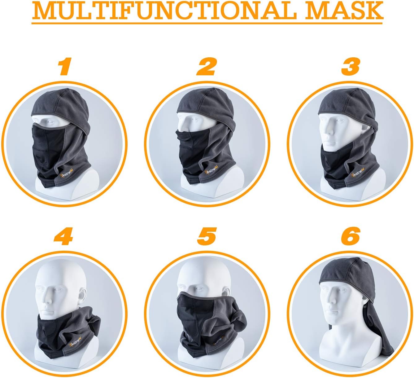 AstroAI Balaclava Ski Mask 2 Pack Winter Fleece Thermal Face Mask Cover for Men Women Warmer Windproof Breathable, Cold Weather Gear for Skiing, Outdoor Work, Riding Motorcycle & Snowboarding, Black