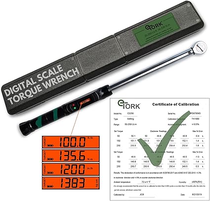 Digital Torque Wrench - 1/2" Drive (25-250 ft-lb) Precision Torque Tool w/Electronic Scale & Click-Style Design - Mechanic's Wrench for Automotive, Lug Nuts, Motorcycle, & Bike Maintenance
