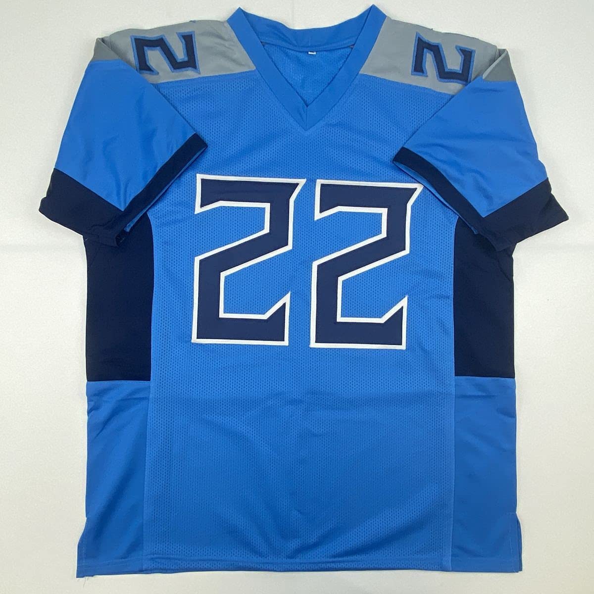 Autographed/Signed Derrick Henry Tennessee Titans Light Blue Football Jersey Beckett BAS COA