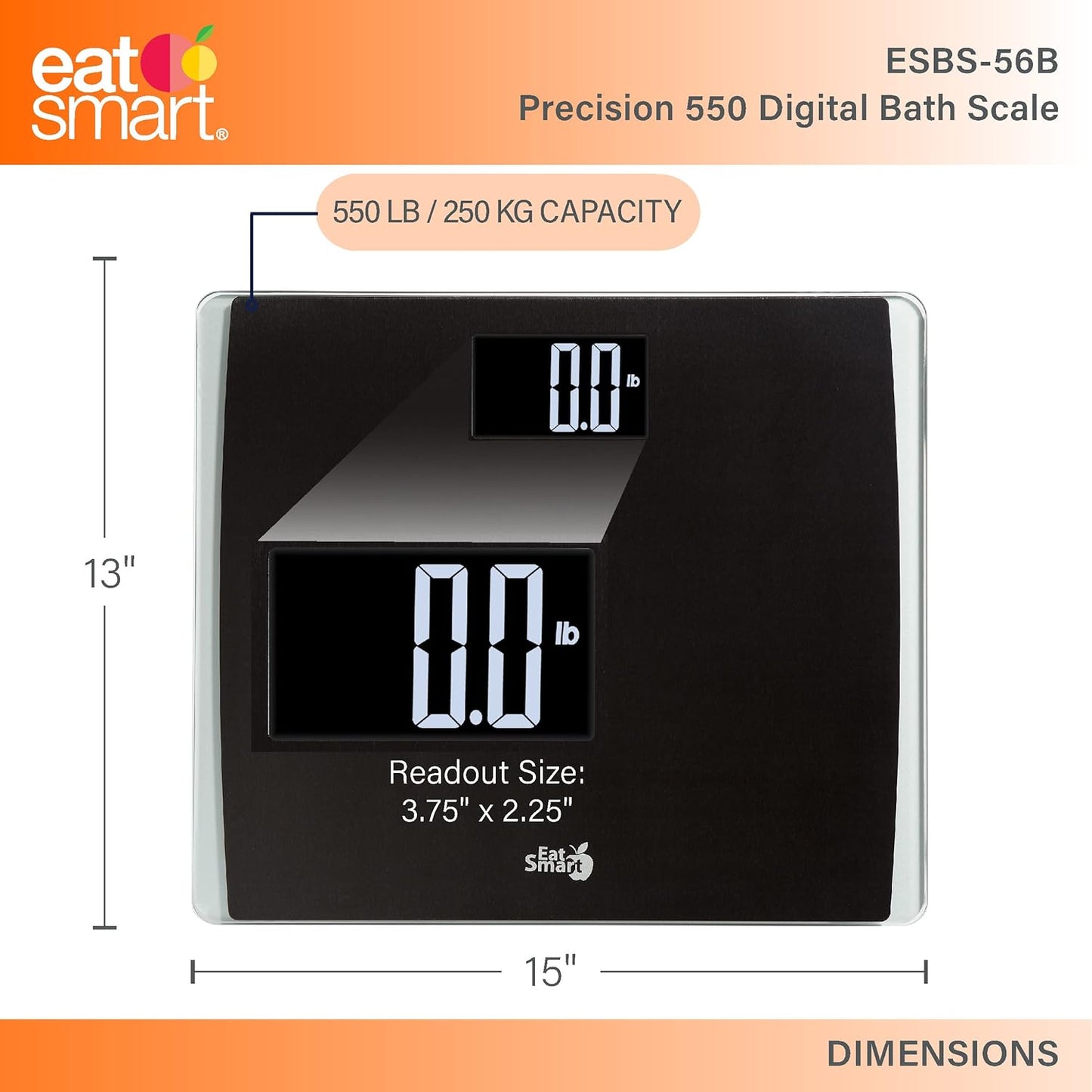 Eat Smart Precision 550 Pound Extra-High Capacity Digital Bathroom Scale with Extra-Wide Platform , Stainless