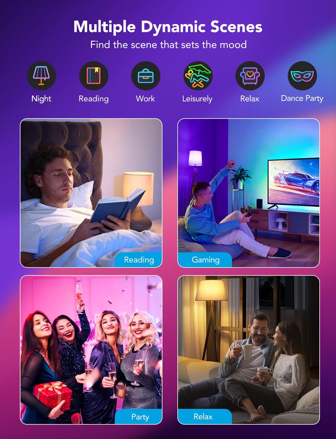 Govee Smart Light Bulbs, WiFi and Bluetooth Light Bulbs, Music Sync and 54 Scene Modes, 9W 60W Equivalent WiFi Light Bulbs, Color Changing RGBWW Light Bulbs, Supports Alexa & Google Assistant, 6 Pack