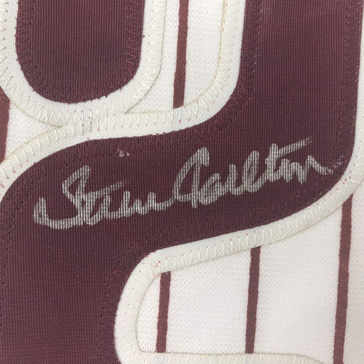 Framed Autographed/Signed Steve Carlton 35x39 Philadelphia Pinstripe Baseball Jersey JSA COA