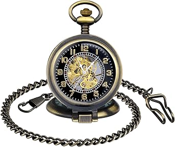 Classic Vintage Mechanical Pocket Watch, Arabic Numerals Scale Mens Womens Watch with Chain Xmas Fathers Day Gift