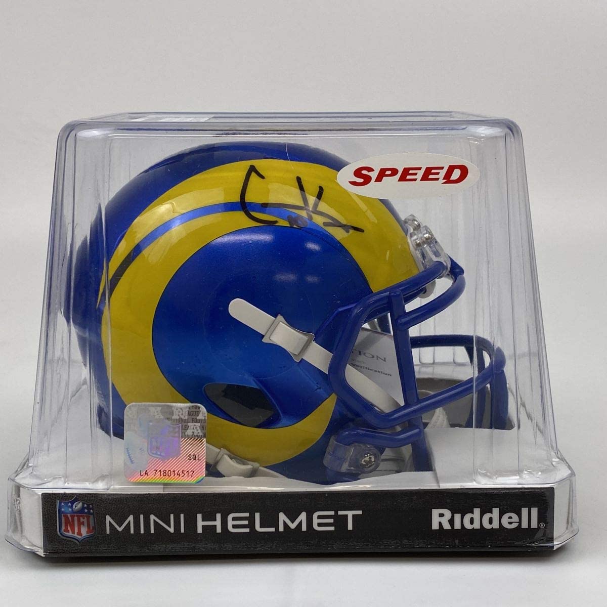 Autographed/Signed Cooper Kupp Los Angeles Rams Mini Football Helmet Fanatics COA