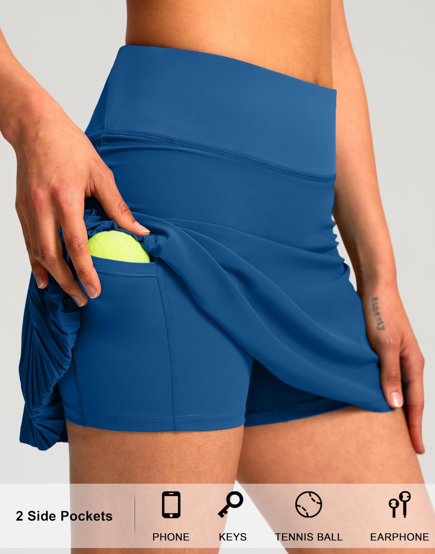 SANTINY Women's Pleated Tennis Skirt High Waited Athletic Skirts with Pockets Tummy Control Golf Skorts for Woman (Deepblue_M)