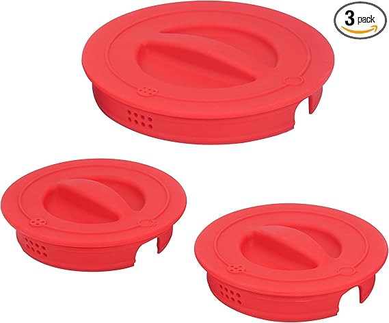 3 Pack Reusable Silicone Replacement Lids, Respectively Fits Pyrex 1-Cup, 2-Cup & 4-Cup Tempered Glass Liquid Measuring Cups, Dishwasher, Freezer, Microwave Safe (Cup not Included)