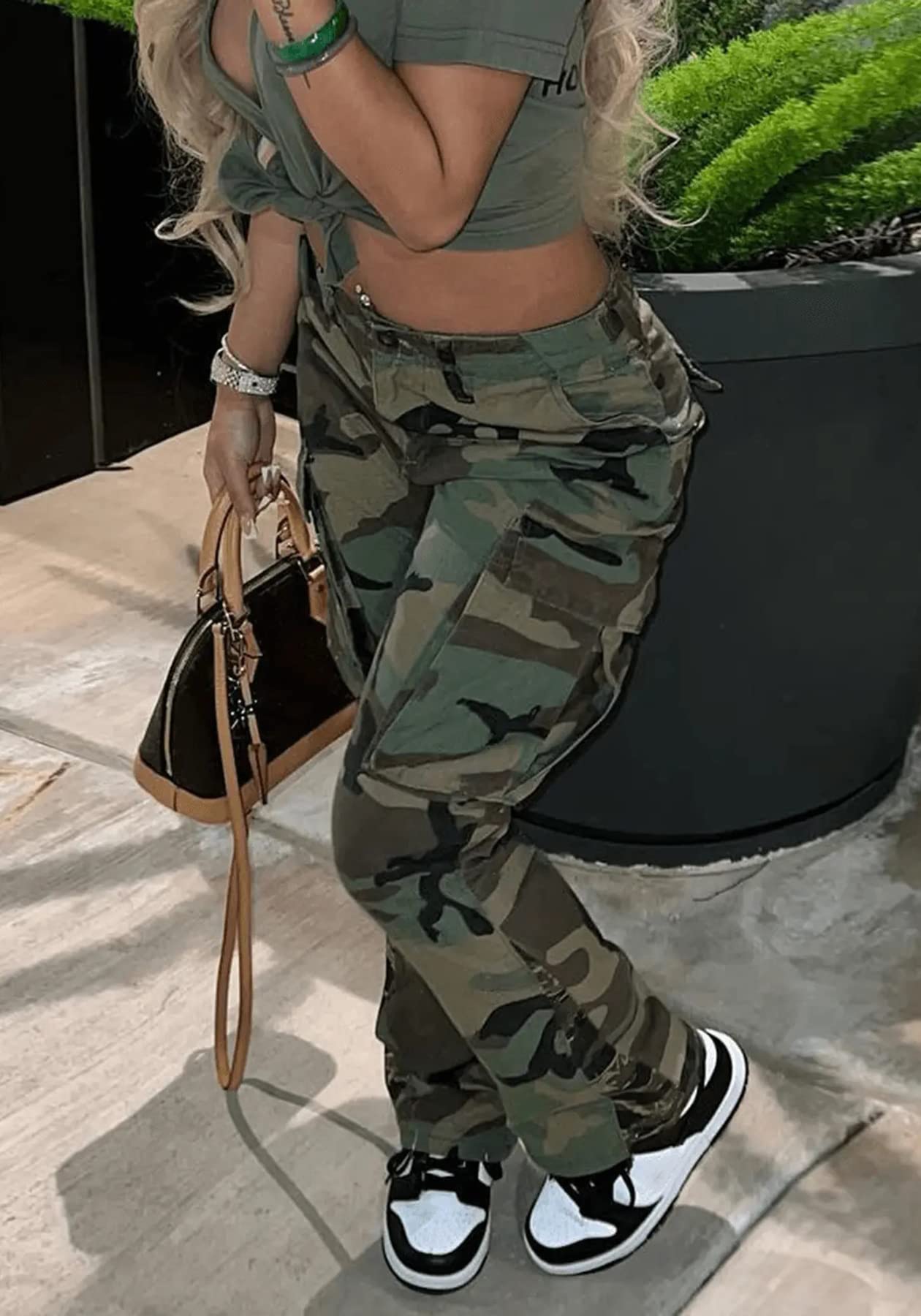 Women's Camo Cargo Pants High Waist Camouflage Casual Long Skinny Joggers with Pockets