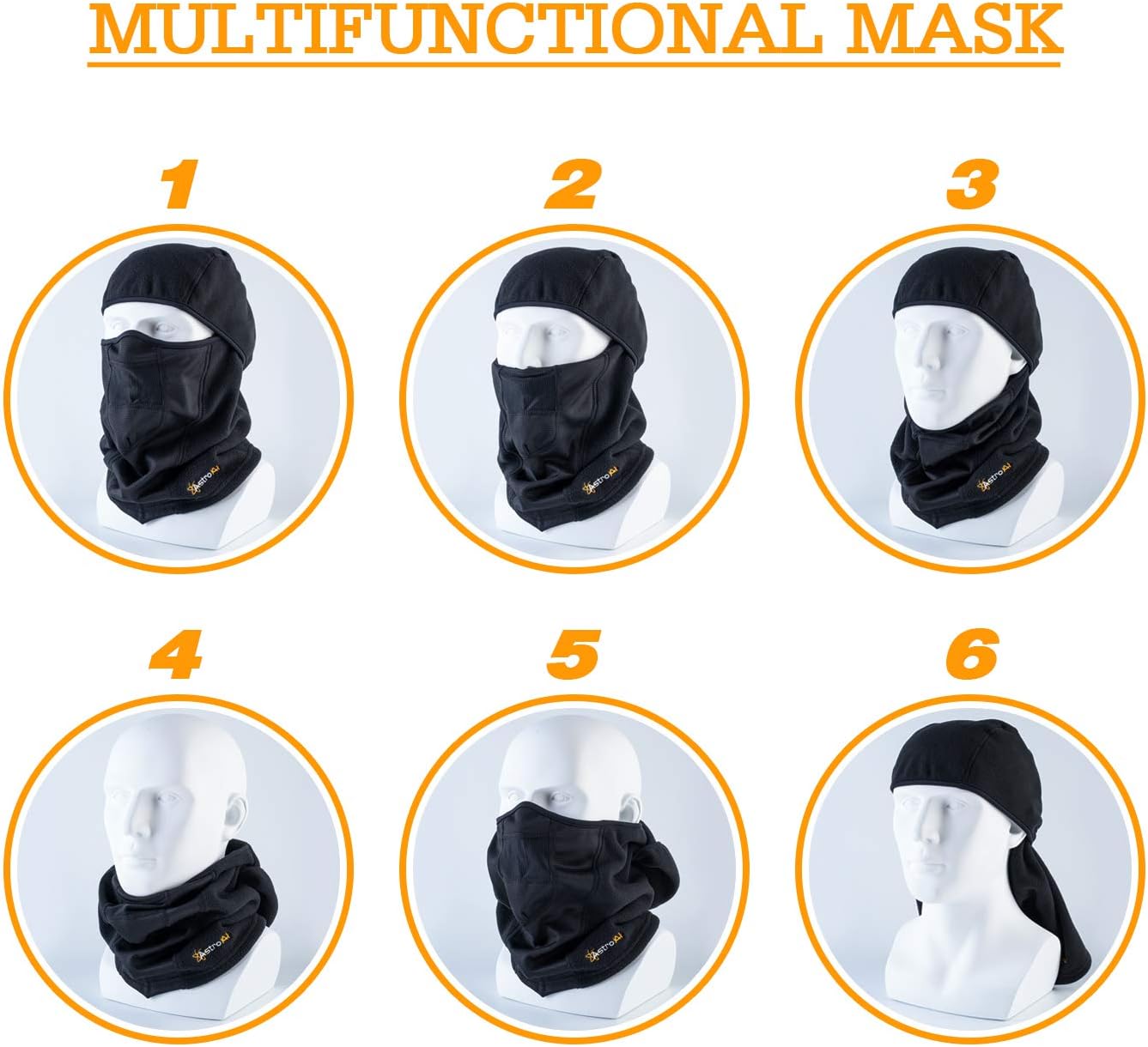 AstroAI Balaclava Ski Mask 2 Pack Winter Fleece Thermal Face Mask Cover for Men Women Warmer Windproof Breathable, Cold Weather Gear for Skiing, Outdoor Work, Riding Motorcycle & Snowboarding, Black
