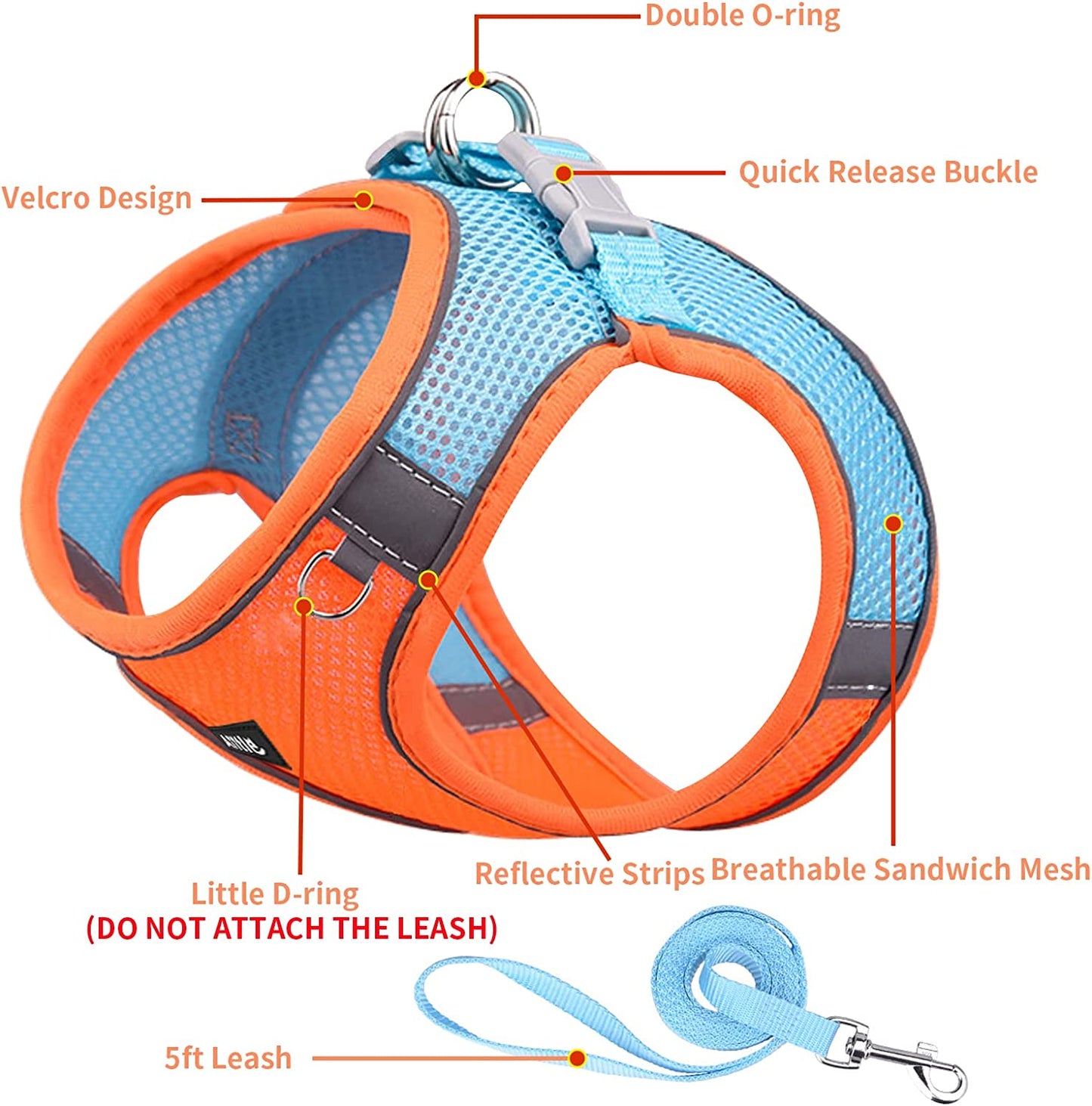 AIITLE Step in Dog Harness and Leash Set - Dog Vest Harness with Super Breathable Mesh, Reflective No-Pull Pet Harness for Outdoor Walking, Training for Small Dogs, Cats Pink XXS