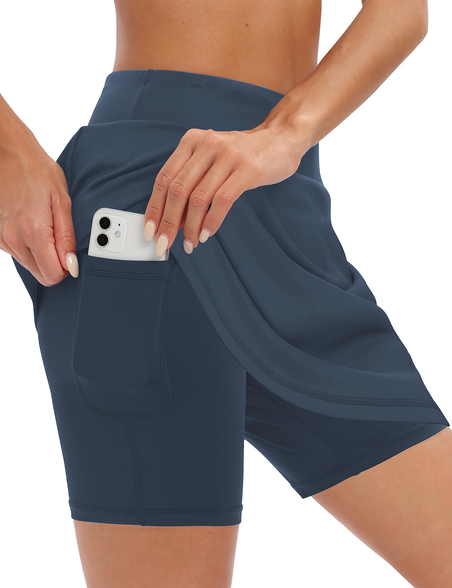 LouKeith 20’’ Knee Length Skorts Skirts for Women Tennis Skirts Athletic Golf Skorts Casual Workout Skirt with Shorts Pockets Navy M