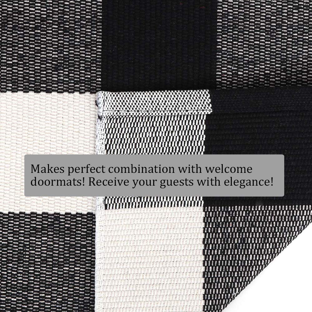 Buffalo Plaid Outdoor Rug, 27.5''x43'' Black & White Check Indoor/Outdoor Rugs