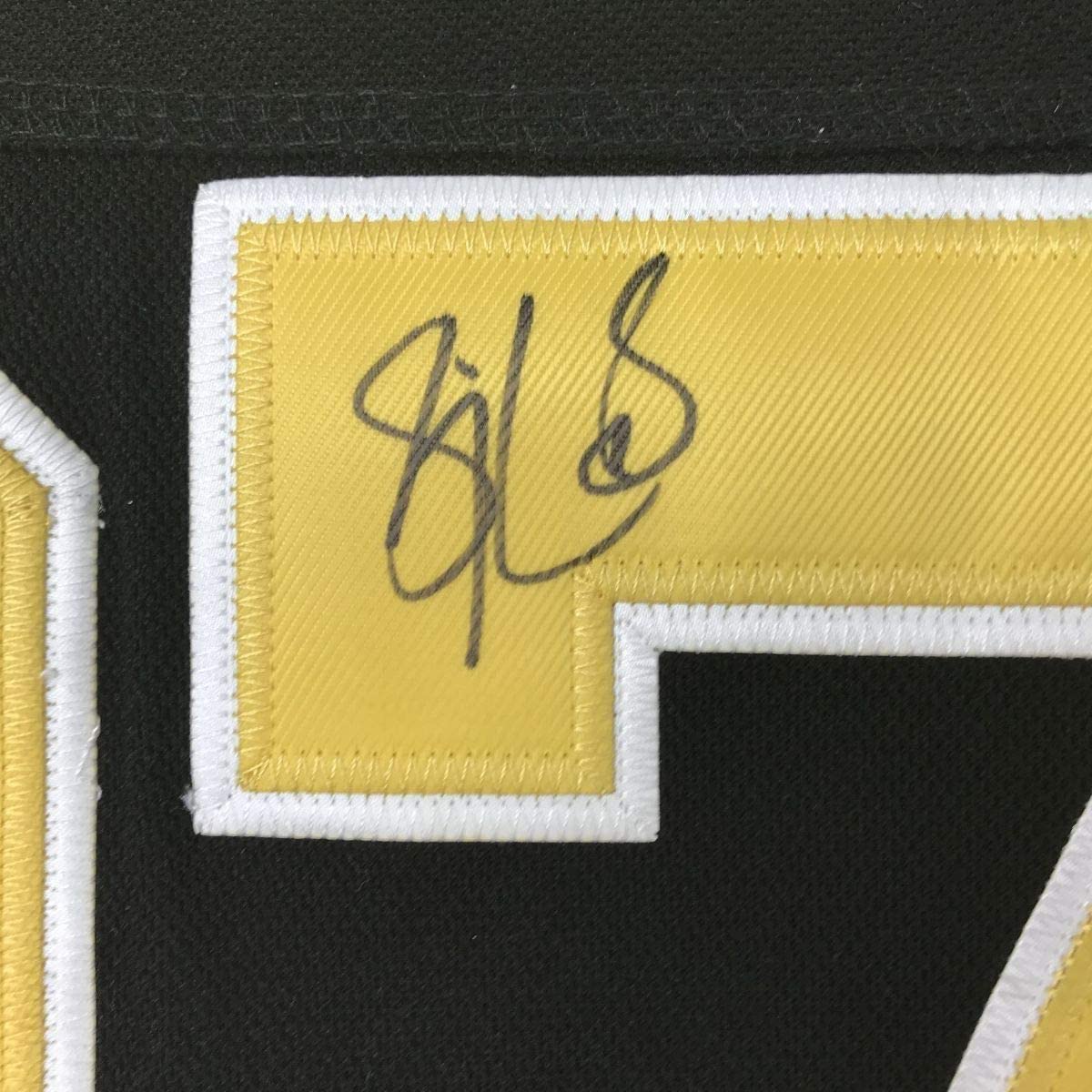 Framed Autographed/Signed Sidney Crosby 35x39 Pittsburgh Black Hockey Jersey PSA/DNA COA