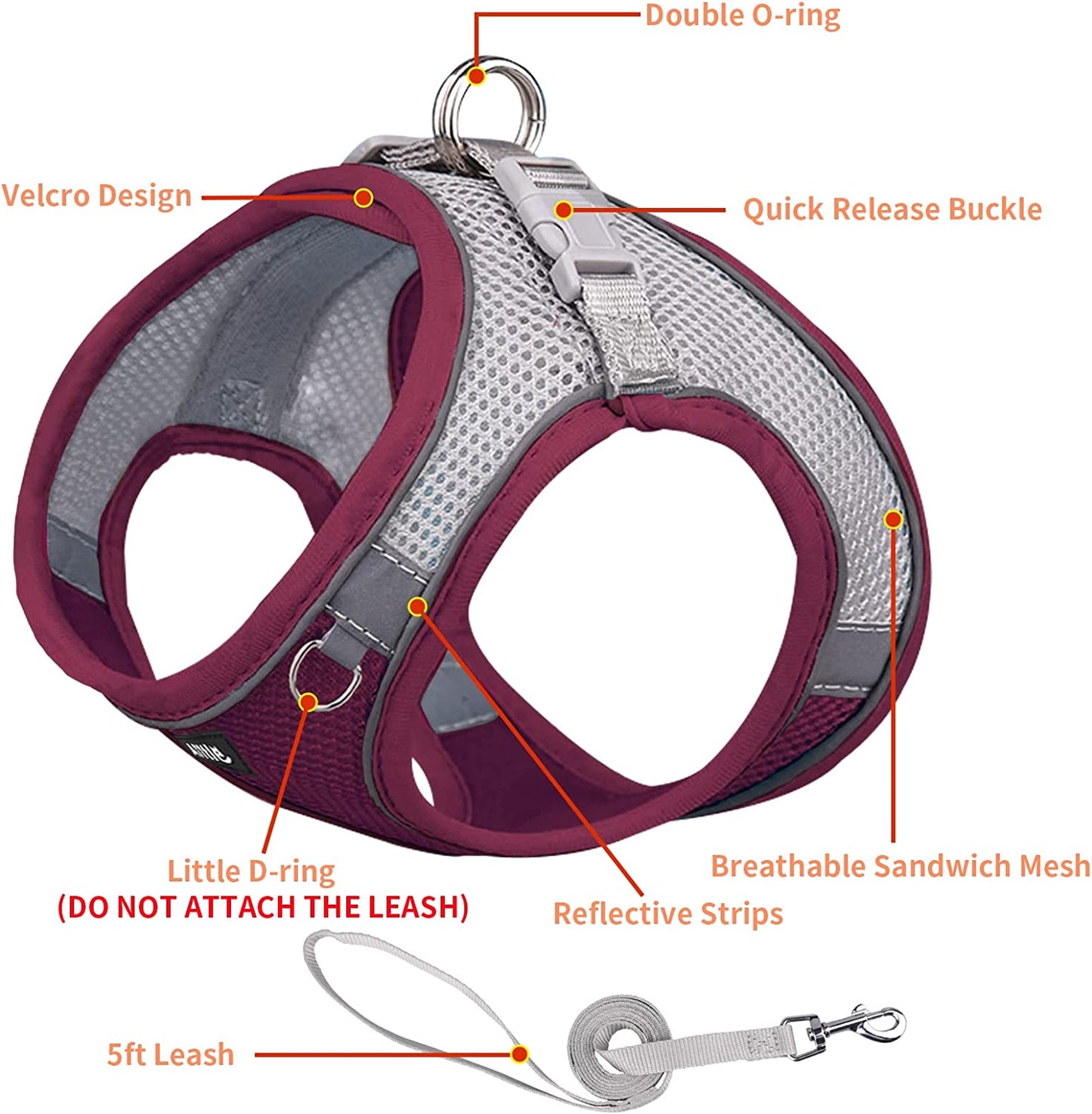 AIITLE Step in Dog Harness and Leash Set - Dog Vest Harness with Super Breathable Mesh, Reflective No-Pull Pet Harness for Outdoor Walking, Training for Small Dogs, Cats Pink XXS