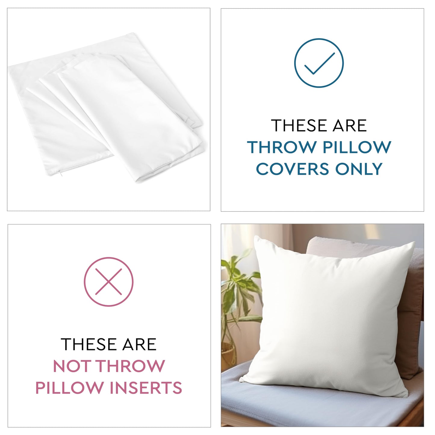 Canvas Throw Pillow Covers Pack of 4 Natural 18"x18" No Insert with Hidden Zippe