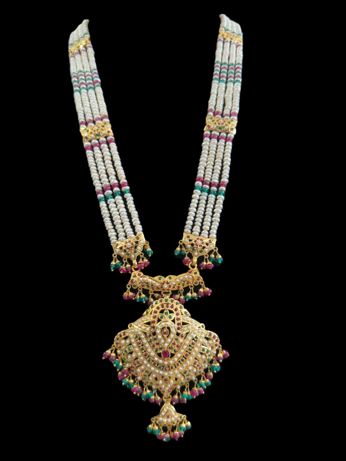 Gold plated silver Rani haar in ruby emerald ( READY TO SHIP)