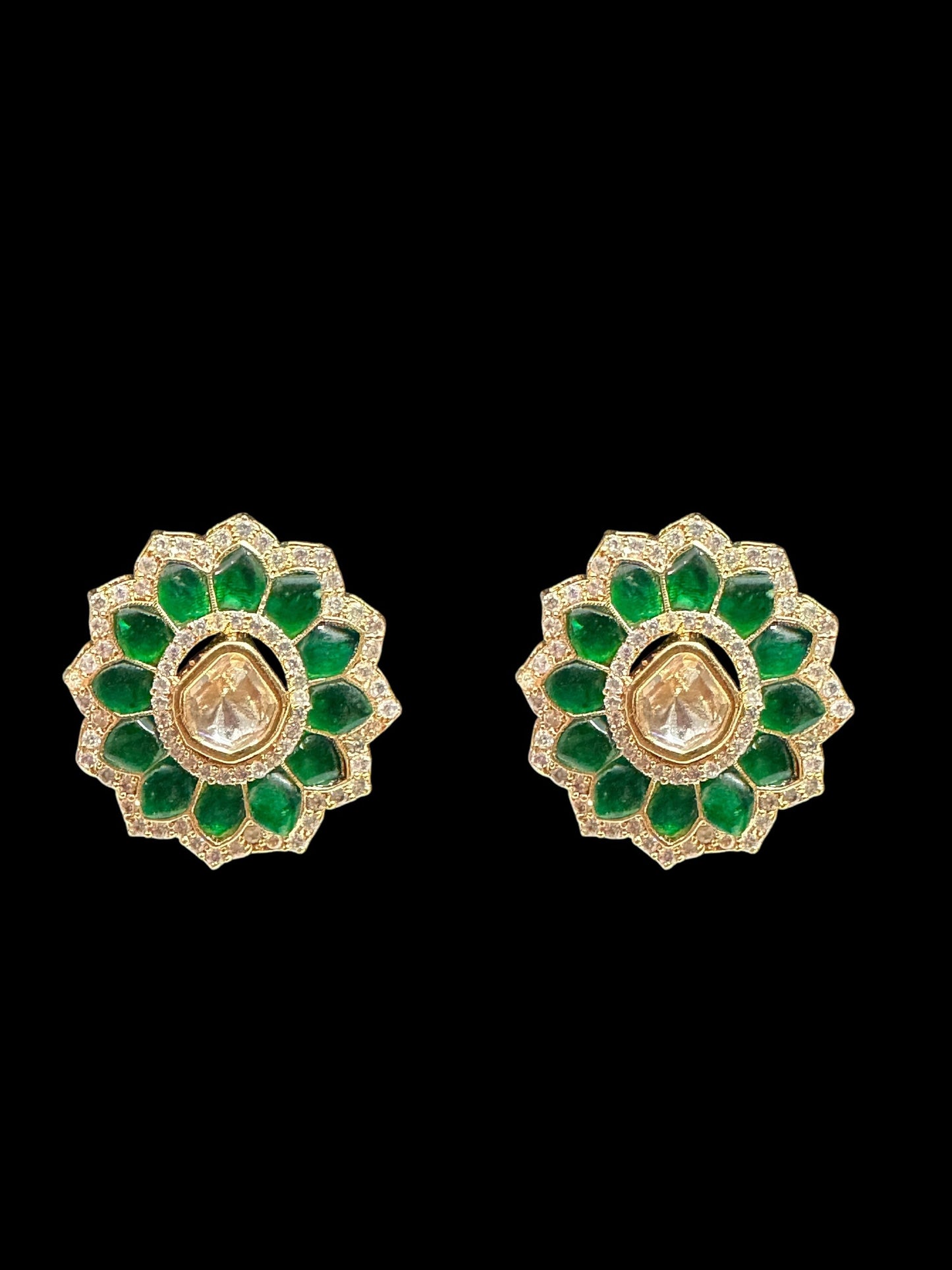 ET564 rose gold plated tops with green pota stones ( READY TO SHIP )