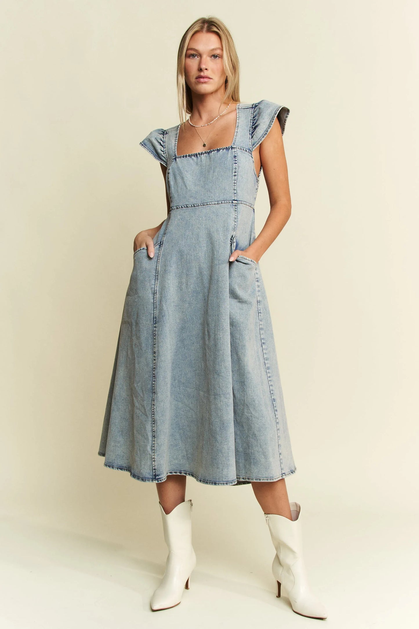 Jade By Jane Full Size Ruffled Denim Midi Dress Plus Size