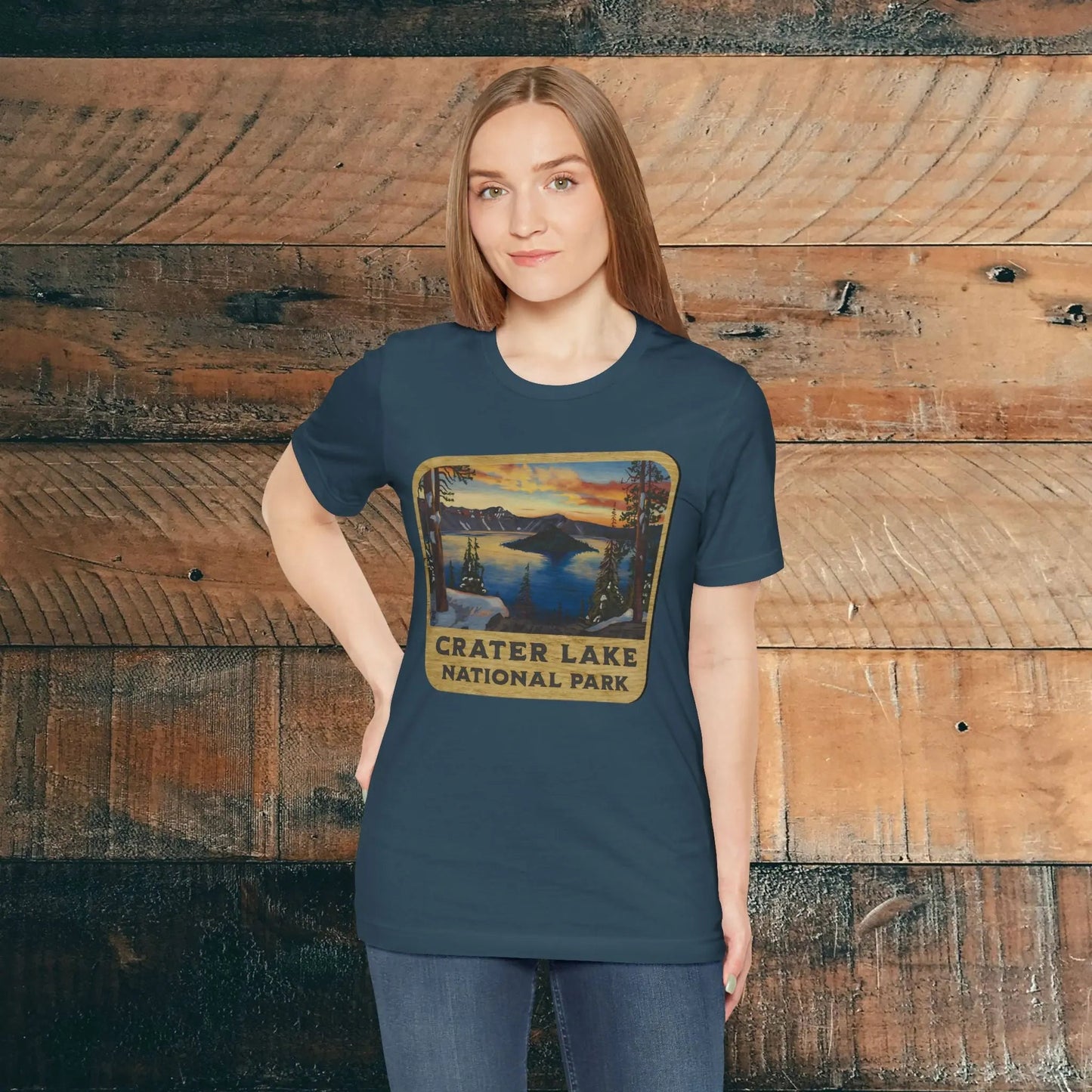 Crater Lake National Park Unisex Fit Short Sleeve T-Shirt Wood Sign