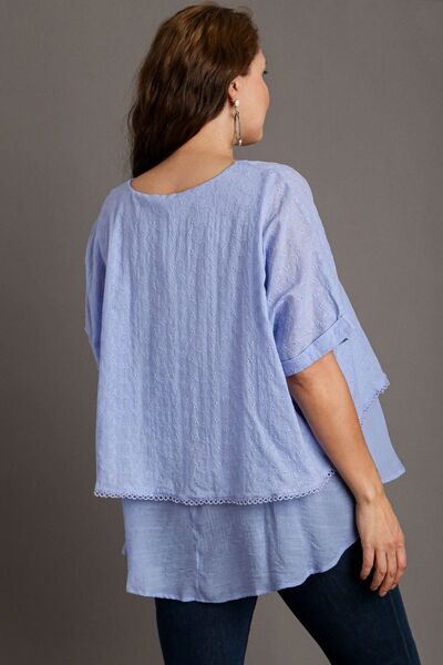 Umgee Full Size Eyelet Layered Short Sleeve Blouse Plus Size #2