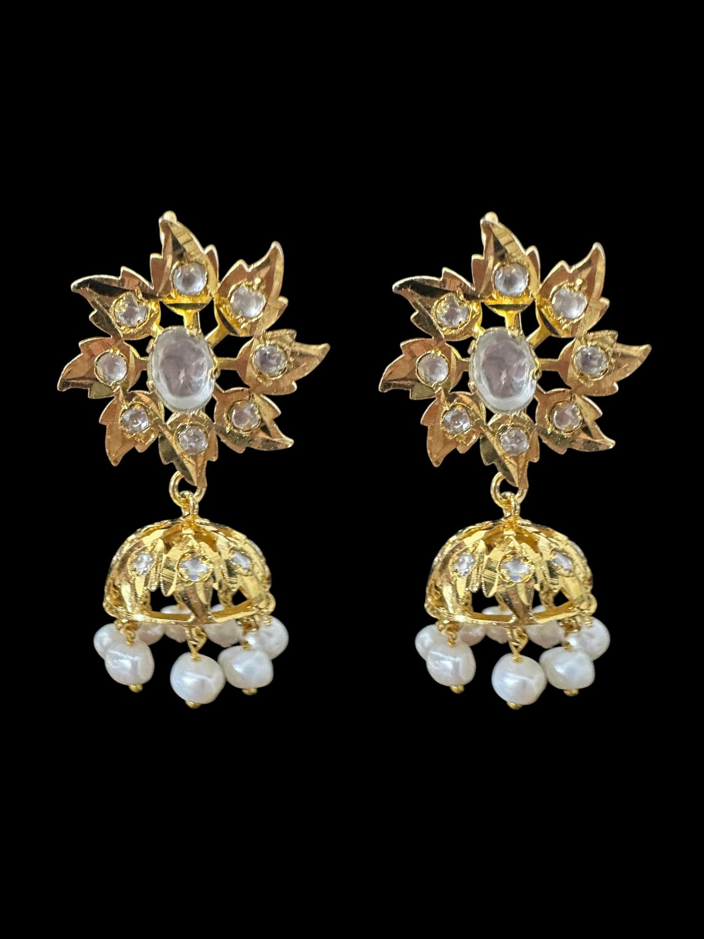 DER808 Karanphool jhumka in fresh water pearls ( READY TO SHIP )
