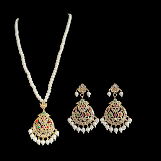 PS416 Lahar Navratan pendant set ( READY TO SHIP )