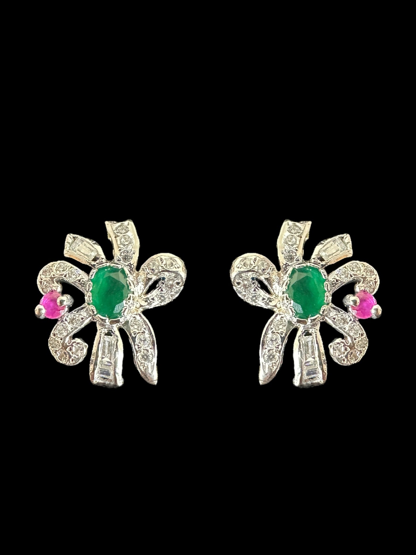 Cz pendant - silver plated with red green stones ( READY TO SHIP )