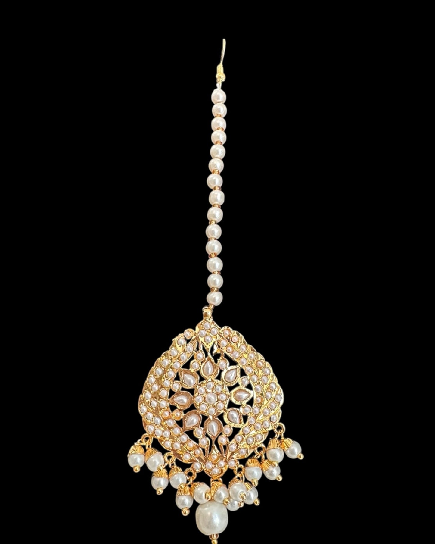 DJET500 Megha jadau earrings tika set in pearl ( READY TO SHIP )