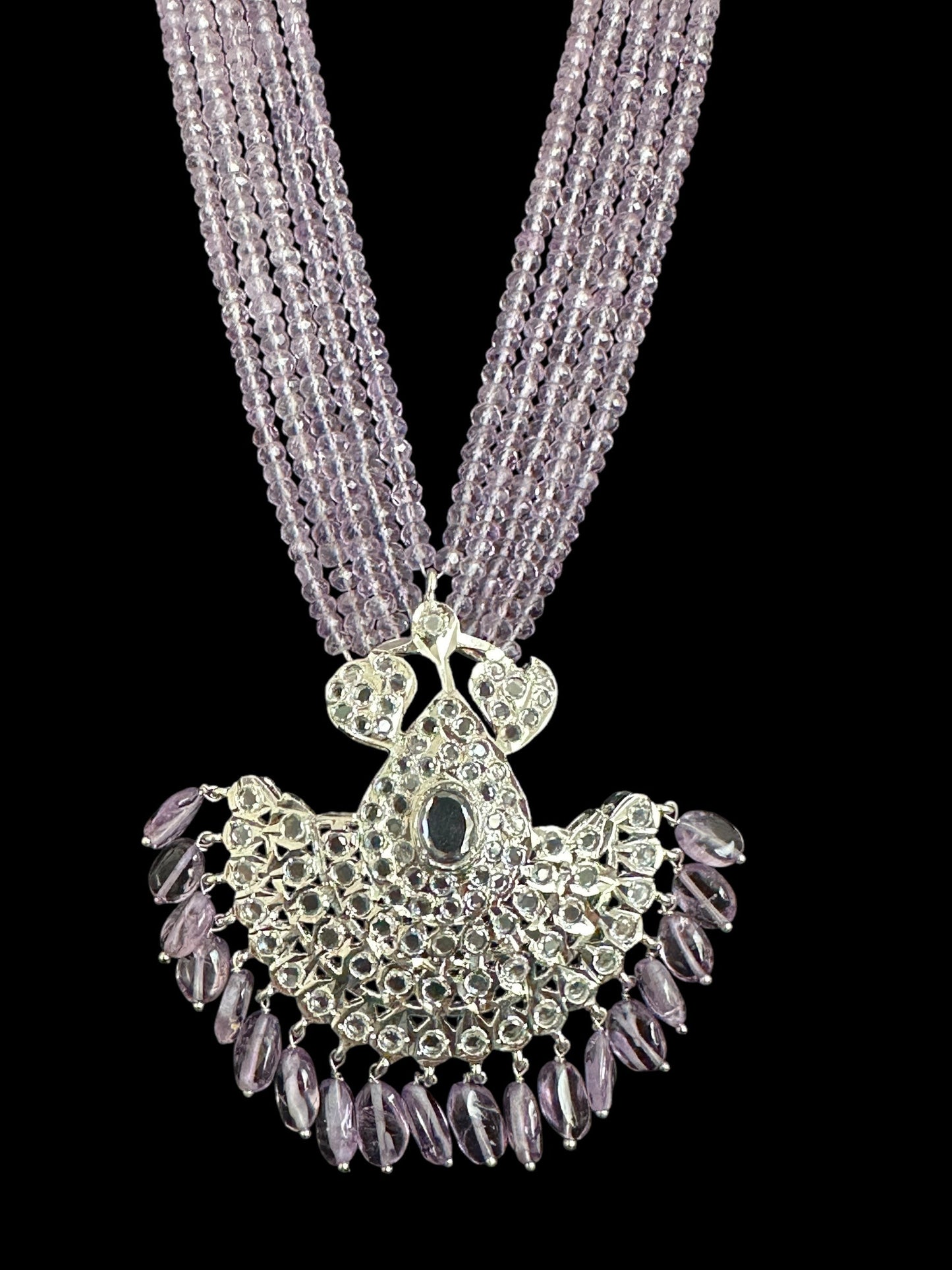 Khushi long necklace with earrings in real amethyst beads ( SHIPS IN 4 WEEKS )