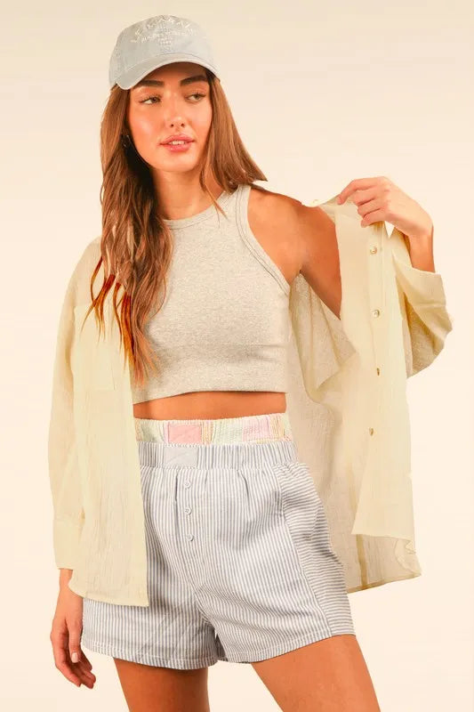 VERY J Dolman Sleeve Button Down Gauze Shirt