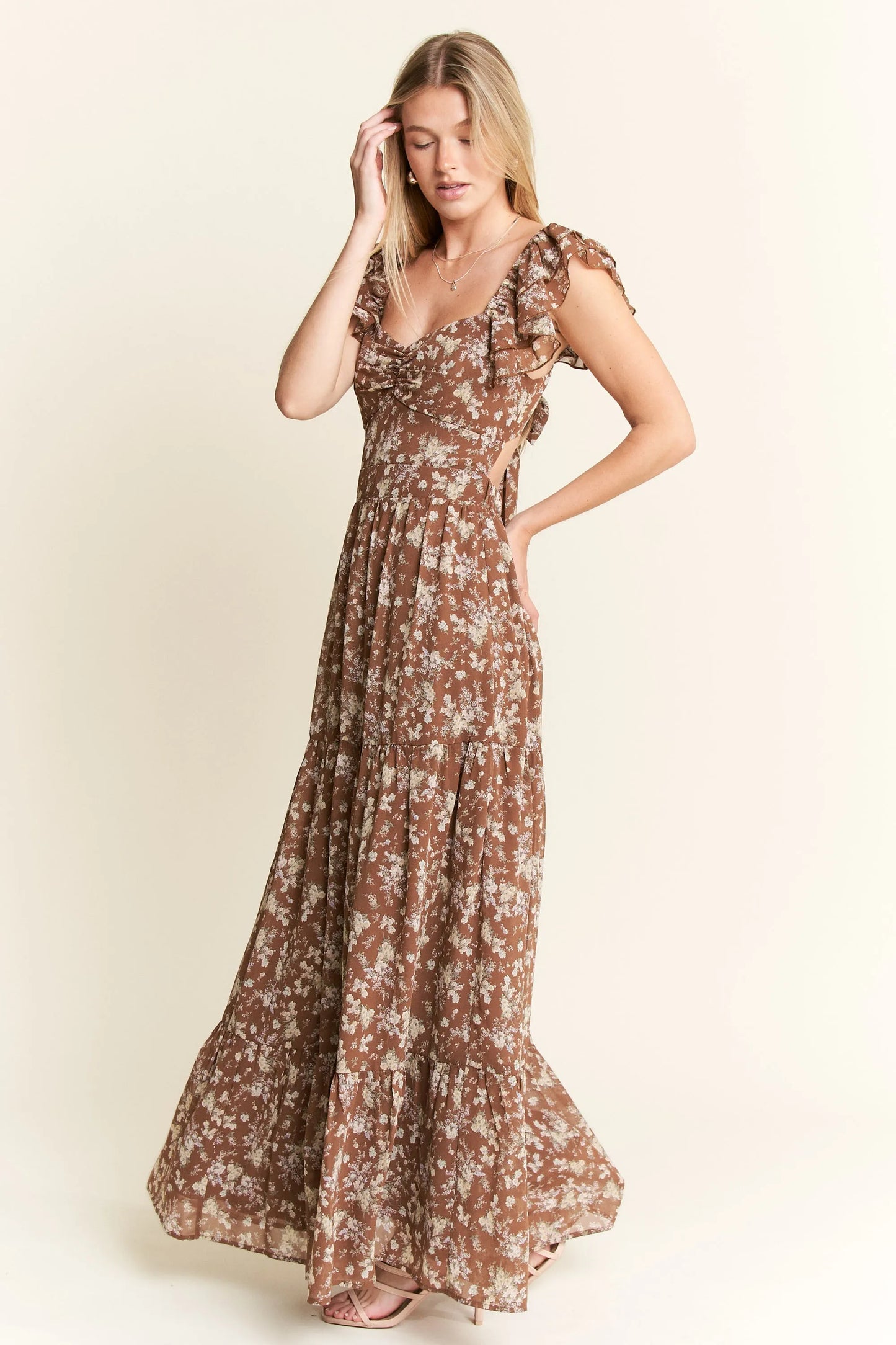 Jade By Jane Ruffle Sleeve Tiered Maxi Dress