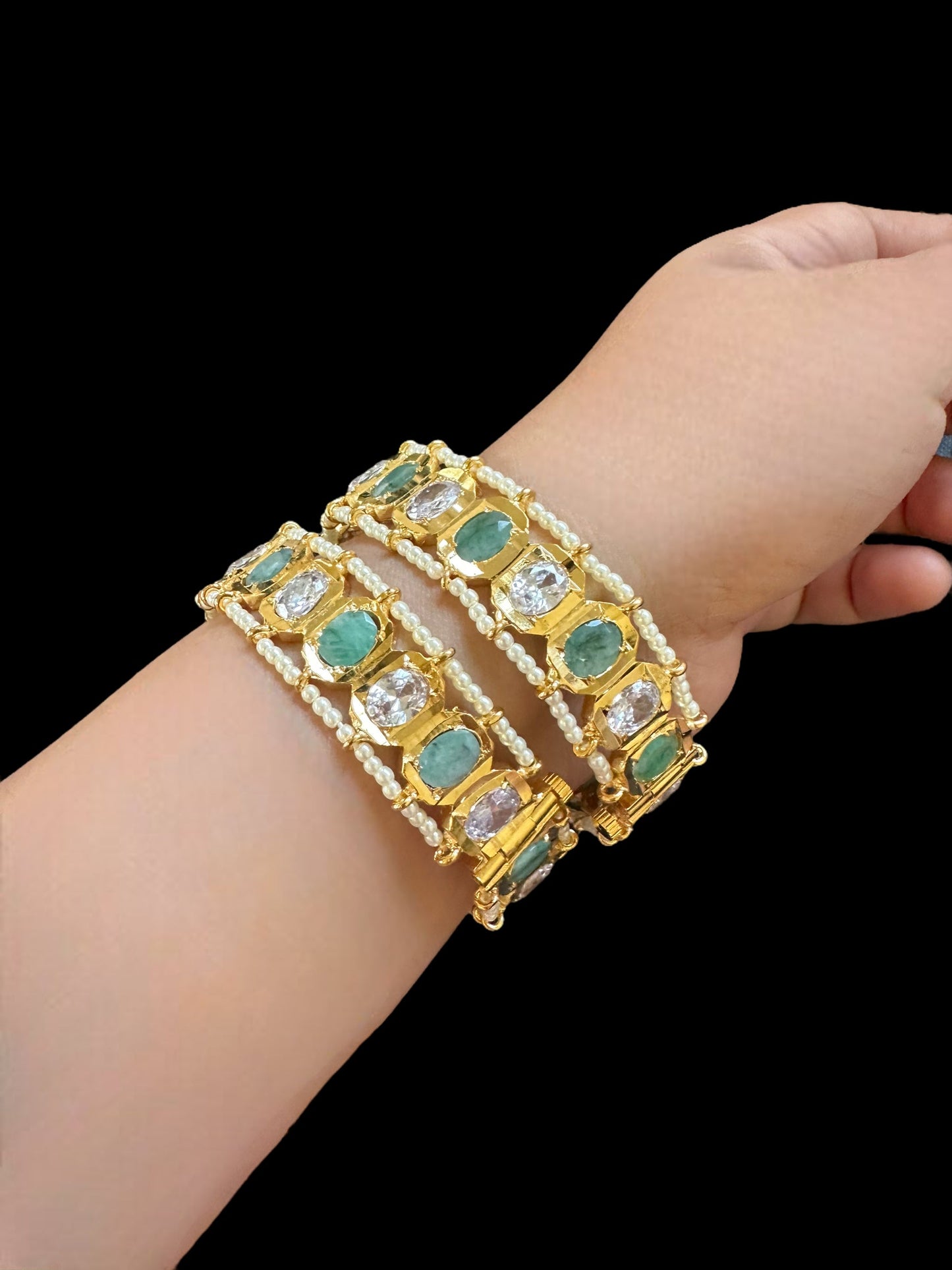 B158 Hyderabadi gold plated bangles in emerald ( READY TO SHIP )
